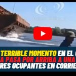 VIDEO - Terrible momento en el que una barcaza pasa por arriba a una lancha con tres ocupantes en Corrientes.-